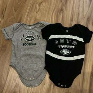Two New York Jets 18 Month One Piece Snaps Bodysuit - Short Sleeves Used Great